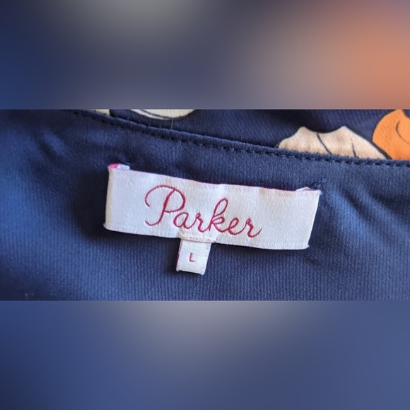 Parker One Shoulder Navy Floral Shift Dress Size Large - Picture 5 of 5